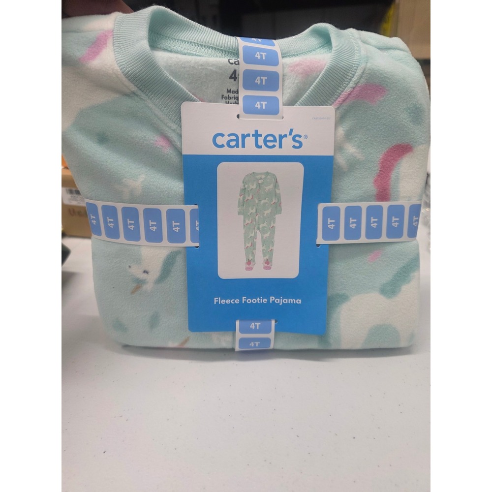 Carters Toddler Girls 4T Fleece Footie Pajama Mint Green Unicorn Sleepwear NWT